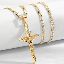 14K Gold Leaf Jesus Cross Pendant Necklace - Vintage Style, Smooth Charm Jewelry For Men, Ideal For Prayer And Holiday Greetings, Everyday Jewelry|Elegant Pendant|Durable Chain, Jesus Necklace - vòng cổ - Xem 2