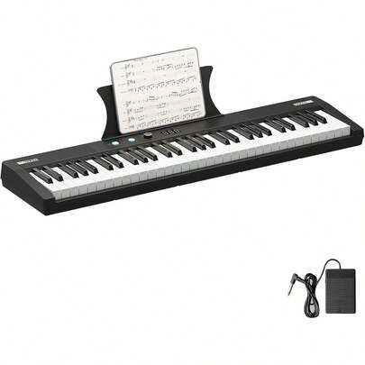 61 Key Piano Keyboard, Portable Keyboard Piano For Beginners, Home Piano With Full-Size Half Weight Key, Built-In Dual Speakers And Pedals, Suitable For Beginners Or Professionals