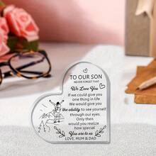 [2D Flat] 1pc Heart-Shaped Acrylic Plaque With "To Our Son" Message - Perfect Gift For Son'S Birthday, Christmas, Graduation - Contemporary Style, No Power Needed, Tabletop Decor For Home Or Office, Heart Decor