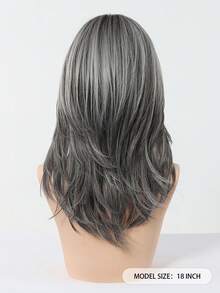 18-Inch Elegant Grey Long Curly Wig With Highlights And Bangs - Dark Roots To Light Tips Synthetic Hair Wigs For Women Daily Party Holiday Travel - 灰色 - 查看 5