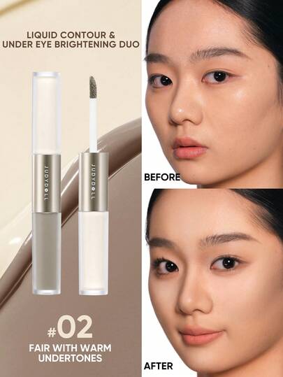  مجموعة JUDYDOLL للتباين السائل وتفتيح منطقة تحت العين، مضيء مرطب ومخفي مضيء، سهل الاستخدام للمبتدئين في المكياج والتنقل اليومي، مناسب للخريف/الشتاء