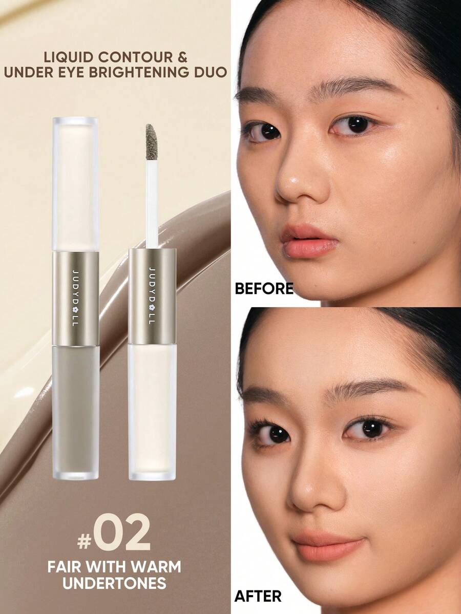 Bộ đôi tạo khối và làm sáng vùng da dưới mắt JudyDoll, gồm phấn bắt sáng dưỡng ẩm và kem che khuyết điểm làm sáng da, dễ sử dụng cho người mới bắt đầu trang điểm và sử dụng hàng ngày, phù hợp cho mùa thu/đông. - #02 Sáng với tông màu ấm - Xem 1