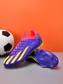 1 paire de chaussures de sport professionnelles unisexes basses pour l'extérieur, en herbe naturelle, avec lacets avant en PU, crampons longs AG/FG, pour jeunes, campus, football américain - Prune - Voir 9