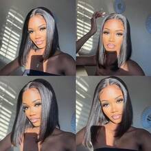 KGIFH Bob Wig 13x4 Lace Front Wigs Human Hair Straight 250 Density Burgundy 99J Human Hair Wig Highlight Ombre 13x4 HD Lace Frontal Wigs For Women Brazilian Human Hair Straight Bob Wigs 13x4 Transparent Lace Frontal Wigs Glueless With Baby Hair - Natural Black - View 9