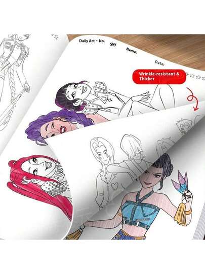 1 st minimalistisk linjekonstposter med anime-tecknad tjejgrupp, lämplig för fans och konstnärer, julklapp, juldekoration (slumpmässig stil)