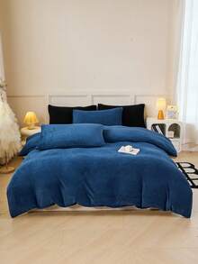 2/3pcs Navy Blue Warm Velvet Plush Comforter Set (Comforter Not Included), Breathable Super Soft, Suitable For All Seasons (1pc Comforter Cover + 1/2pcs Pillowcase, Pillow Not Included), Soft Dual-Color Design, Ideal For Bedroom, Guest Room, Dorm. 1pc Comforter Cover + 1/2pcs Pillowcase (Comforter Not Included), Machine Washable, Size Options: Super King, King, Standard Double, Single, Dorm, Back To School. Velvet Flannel - Navy Blue - View 4