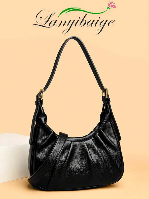 LANYIBAIGE Plisowana torebka z półksiężycem ze skóry PU, modna, jednoramienna torba typu "cutting" z przekątną, nowa, jednokolorowa, wysokiej jakości torba pod pachę