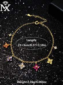 1pc 925 Sterling Silver Colorful Four-Leaf Clover Anklet, Vibrant Design Charming Foot Jewelry, Suitable For Commuting, Dating, Beach Vacation, Elegant Gift