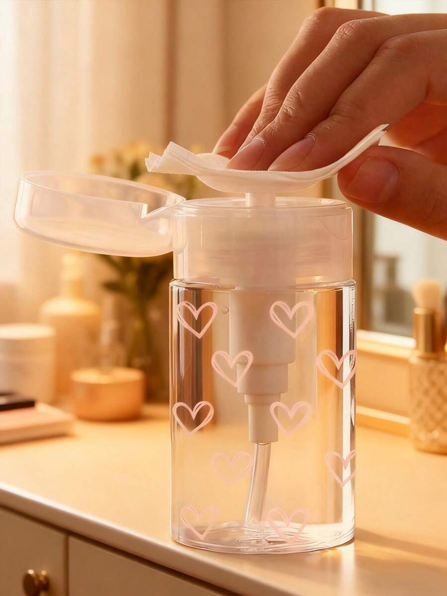 Frasco dispensador com bomba para nail art de 150ml/200ml/300ml, frasco transparente com estampa de laço rosa, recipiente para armazenamento de líquido de limpeza com removedor de esmalte com álcool, frasco vazio reutilizável para demaquilante de grande capacidade, removedor de esmalte, dispensador com bomba de pressão, recipiente vazio para acetona cosmética, acessórios de viagem com bomba, acessórios de maquiagem, itens essenciais para banheiro e dormitório - Multicolorido - Ver 1