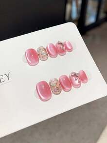 10PCS DIYhandmade Sequined Cat Eye Three-Dimensional Small Diamonds With Simple And Cute Style. Short Press Style Nails Suitable For Women, Girls, And Students In Daily Life, Dances, Parties, And College Style. Comes With Jelly Glue And Rubbing Strips For Press Nails