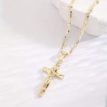 14K Gold Leaf Jesus Cross Pendant Necklace - Vintage Style, Smooth Charm Jewelry For Men, Ideal For Prayer And Holiday Greetings, Everyday Jewelry|Elegant Pendant|Durable Chain, Jesus Necklace - vòng cổ - Xem 5