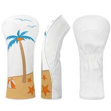 Coconut Tree Design Golf Club Head Cover, Fashionable Golf Club Head Cover, Embroidery Design, Durable Dustproof, The Best Protection For Golf Clubs. - White - View 3