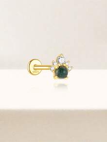 1 Stück Moos Achat 925 Sterling Silber Ohrringe für Frauen, Ohrstecker, Tropfen Ohrringe, klassischer Flachkopf Piercing, perfekt für den täglichen Gebrauch, geeignet für Jahrestag, Edel-Schmuck - Gold - Übersicht 7