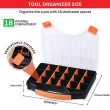 Hardware Organizer Box With Dividers - 18 Compartments Small Parts Organizer With Accessible Hinged Lid - Plastic Screw Organizer Store Nuts, Bolts, Screws, Nails, & Small Hardware