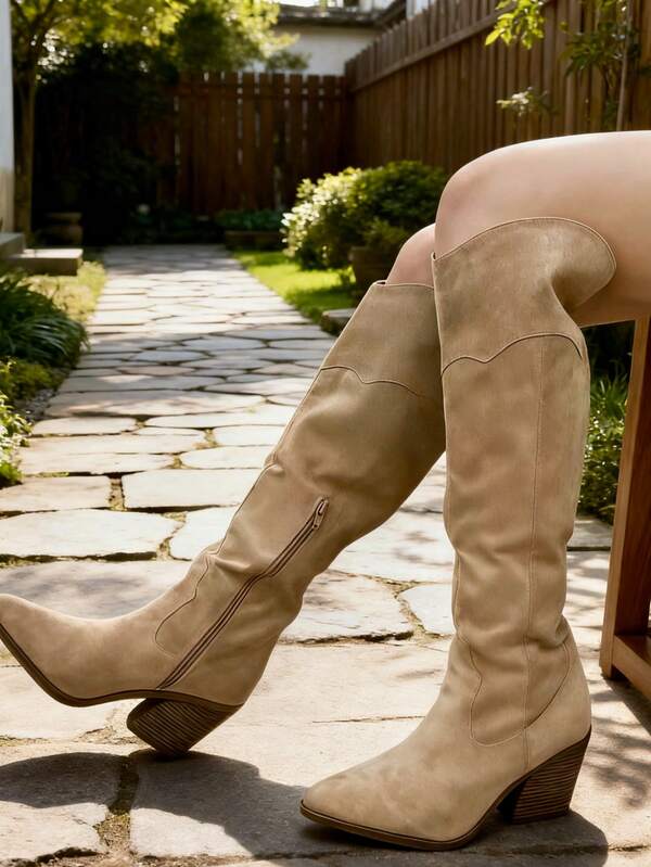 Rhombus Plaid Punk Polyester (Polyester) Back Zipper Party Knee-High Boots For Women, Autumn/Winter