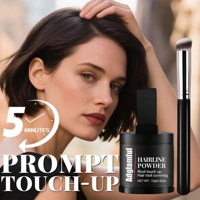 Adglamful Hairline Powder, Precisely Covers White Hair, Quickly Fills In Hairline & Scalp, Comes With Puff & Small Brush For Accurate Application, Natural Finish, Maintains Perfect Image & Confidence, Women''s Hairline Powder For Daily Use/Elegant Styling/Dates & Gatherings