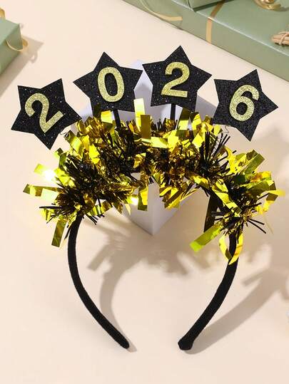 1 szt. Noworoczna opaska do włosów dla dziewczynek, opaska dekoracyjna z brokatową gwiazdą 2026 dla dzieci, modne akcesoria do włosów dla maluchów, prezenty na noworoczne przyjęcie