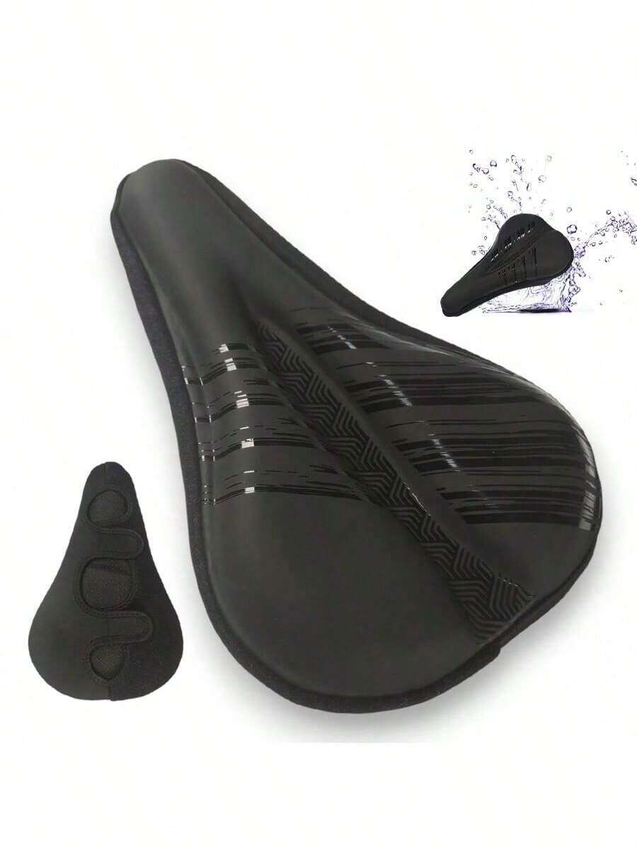 自行车座垫，凝胶填充自行车座套，男女通用，舒适透气，超柔软填充，适用于固定式健身车、公路车、山地车、电动自行车。 - 黑色 - 查看 1