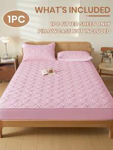 1pc Waterproof Fitted Sheet, Bedding, Fitted Sheet, Skin-Friendly Mattress Cover, Soft And Comfortable Bedding For Bedroom, Mother's Day Decor, Room Decor, Rose Pattern Fitted Sheet, 11.8 Inch Deep Pocket Cooling Breathable Quilted Square Lattice Fitted Sheet For All Seasons, For Single, Twin, Full, Queen And King Size, Solid Color Mattress Protective Cover, Dustproof, Comfortable And Machine Washable, Mother's Day Gift, For All Season - 粉色 - 查看 2