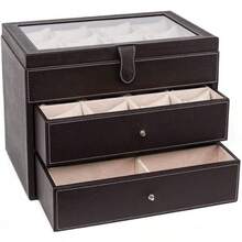 Caja para Relojes en Piel Genuina. Amplios compartimentos para guardar hasta los relojesás grandes. Elegante estuche, organizador, relojero, joyero (9 Relojes, Chocolate) - 6 relojes y mancuernillas, chocolate - Ver 30