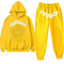 Y2K Hip-Hop Spier 55554 Letter Spider Web Star Print Couple Sweatshirt Men And Women Hoodie Sweatshirt Set - Y lưới vàng trắng sp5der - Xem 12