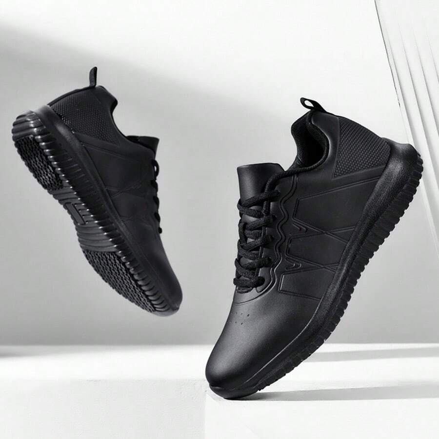 Non Slip Black Shoes For Women Food Service, Kitchen Chef Oil-Proof Slip Resistant Work Shoes For Unisex Waterproof Comfort Lightweight Sneakers With Lace Up Women Nursing Shoes Water & Oil Resistant, Comfortable,Men's Breathable, Lightweight Slip Resistant Shoes - 黑色 - 查看 1