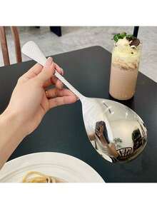 Large Stainless Steel Serving Spoon, Hammered Texture, Long Handle, Cafeteria/Restaurant Self-Service Spoon - Multicolor - View 3