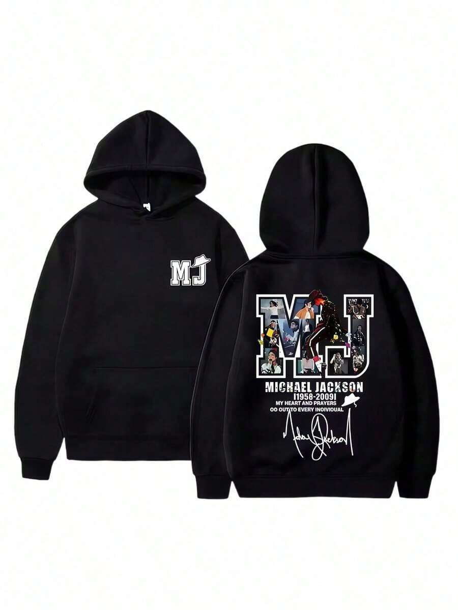 Classic Vintage Michael Jacksons Graphic Hoodie Men Women Hip Hop Punk Rock Oversized Sweatshirt Men's Casual Long Sleeve Hoodies - 黑色 - 查看 1