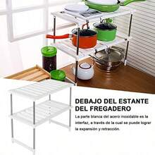 Organizador de Debajo del Fregadero 2 Niveles Organizador de Debajo del Fregadero Ajustable Ampliable Debajo del Fregadero de para Cocina Baño Dormitorio soporte de partición - blanco - Ver 6