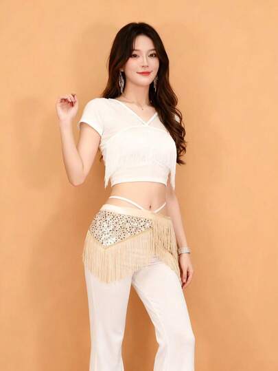 肚皮舞臀巾 舞蹈服 肚皮舞服装 配饰 不对称裹身亮片腰带 流苏臀巾