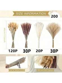 40/ 50/80/100/110pcs Natural Premium Pampas Grass Decor - Dried Rattan Flowers For Home, Wedding, Event & Festive Season Decorations (Christmas, Halloween, Easter, Thanksgiving) - Multicolor - View 6