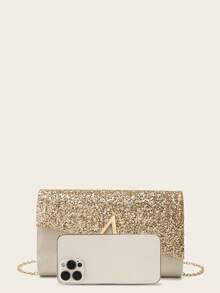 4件套女士水钻耳环、项链、手链及吊坠首饰套装，搭配优雅V形金属装饰手拿包，适合女士舞会、婚礼及派对等场合，可用作单肩包、钱包、手提包、婚包、晚宴包，多功能鸡尾酒会、婚礼新款钱包、宴会包 - 金色 - 查看 8