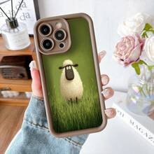 Cubierta de teléfono con diseño de oveja animada color verde oscuro para uso diario y viajes - Blanco - Ver 5