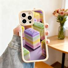 Funda de teléfono con borde negro diseño de pastel arcoíris multicolor para iPhone 14 Pro Max ideal para amantes de la repostería y estilo dulce - Burdeos - Ver 4