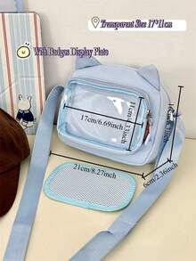 Kawaii Japanese Style Ita Bag Women Preppy Cute Lolita Clear Bag With Ears Transparent Ita Bag Small Crossbody Bags For Women Sling Bag Purses And Handabgs Nylon PVC Portable With Badges Display Plate Bag Good Nylon Bag Gift For Girls New Fashion 2025 Bags - 藍色 - 查看 4