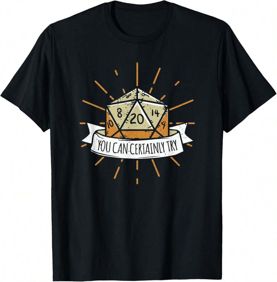 You Can Certainly Try Dragon Dice Wizard Gamer Uni Adult Women's Black Modern Classic Crew Collar Short Sleeve T-Shirt,Slogan Print Round Short Sleeve Tee For Women,Unisex Cotton Casual T Shirt - 黑色 - 查看 1