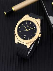 Classic Casual Quartz Men's Octagonal Quartz Watch - Black Gold - View 8