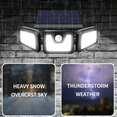 Luminária de parede externa com sensor de movimento e 3 lâmpadas solares, super brilhante, à prova d'água, iluminação de para pátio, jardim, cerca, adequada para quintal, caminho e varanda.