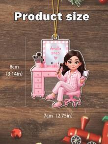 Customized 2025 Christmas Girls Makeup Table Acrylic Ornament, Customize Text,Personalized Makeup Artist Ornament, Beauty Lover Gift, Pink Christmas Gifts, Acrylic Cosmetic Ornament - Multicolor - View 6