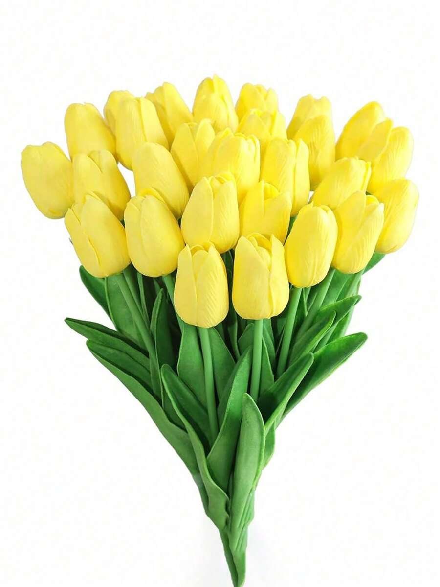 10pcs/15pcs Simulated Tulips, Fake Flower Bouquets, Valentine's Day Decorations, Simulated Flowers, Home Photography, Wedding Decoration Photography - Yellow - View 1