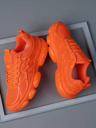 男士圆头系带运动鞋，撞色字母印花轻便透气厚底男士运动鞋，男士训练鞋防滑耐穿户外跑步鞋，休闲男鞋