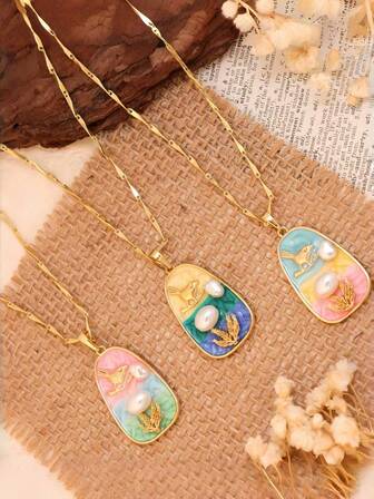 Artistic 3D Necklace Enamel Bird Pearl Pendant Sculptural Animal Jewelry Classy Girl Gift