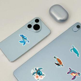 50 st. Sköldpaddaklotterklistermärken, tecknade havsdjur personliga DIY glasmålning anteckningsbok brevpapper dekorativa klistermärken