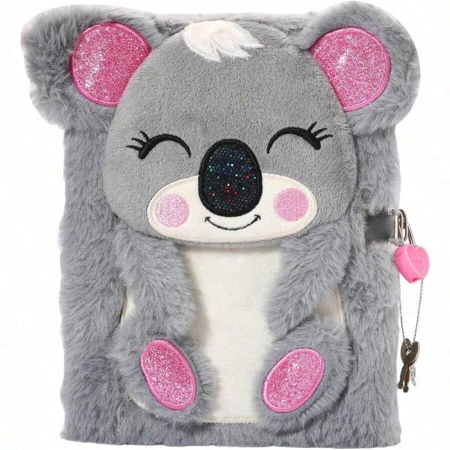 PowerKing Koala Diario para niños con cerradura y llaves Diario de peluche para niños Diario con cerradura y 160 páginas rayadas para escribir dibujos Regalos de cumpleaños para niños - KoalaGris - Ver 1