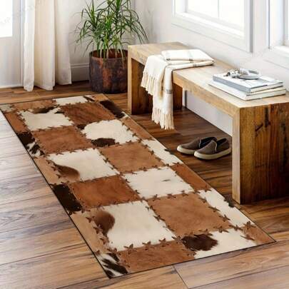 1 pieza Alfombra de carrera de patrón de piel de vaca ligera, adecuada para granja, sala de estar, dormitorio, sofá, balcón