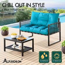 Outdoor Patio Bistro Sofa Set Lounge Setting Conversation Sets Table And Chair Garden Setting With Cushions Black Blue