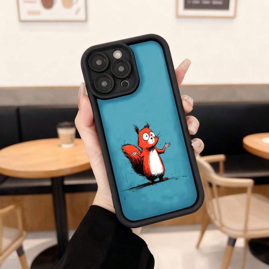 Cubierta de teléfono con borde negro y diseño de ardilla divertida en azul para uso diario en cafeterías Aplicable a los teléfonos de la serie Apple y Galaxy - Café integral - Ver 1