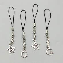 2pcs DIY Hollow Rhinestone Star & Moon Phone Charm Pendant, Korean Style Minimalist Phone Lanyard Charm - Multicolor - View 1