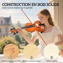HOMCOM Violon 4/4, ensemble de violon en bois massif pour adultes et débutants, avec étui léger et portable, archet, colophane, chevalet et épaulière, marron - Bordeaux - Voir 4