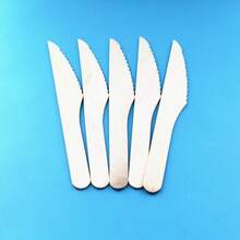 50 piezas/paquete Cucharas, tenedores, cuchillos, agitadores de café y cucharas de postre desechables de madera - Multicolor - Ver 4